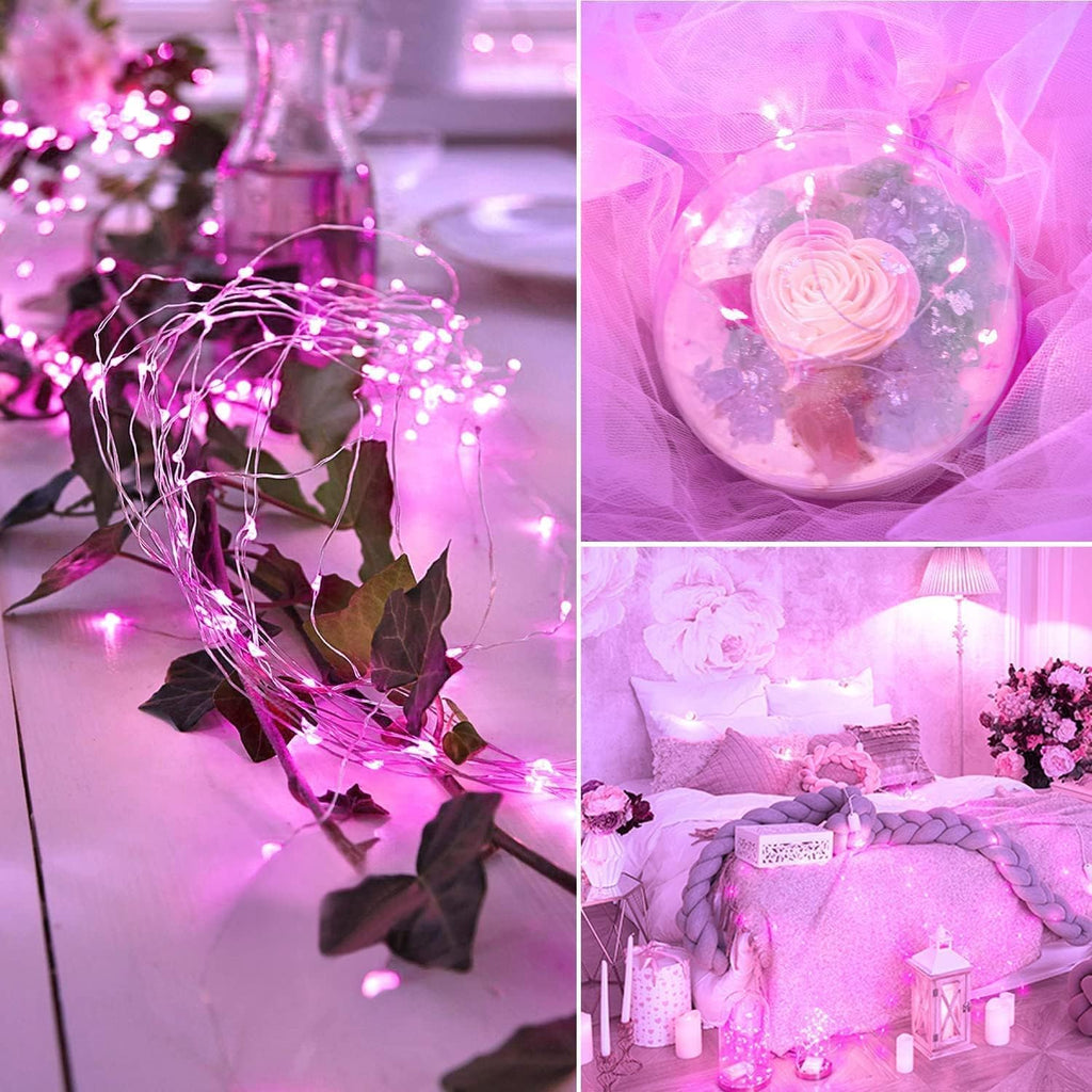 JMEXSUSS 2 Pack Pink Fairy Lights Battery Operated, Total 400 LED 132ft Christmas Twinkle String Lights with Remote, 8 Modes Pink Lights for Christmas Valentine's Day Indoor Bedroom Birthday Decor