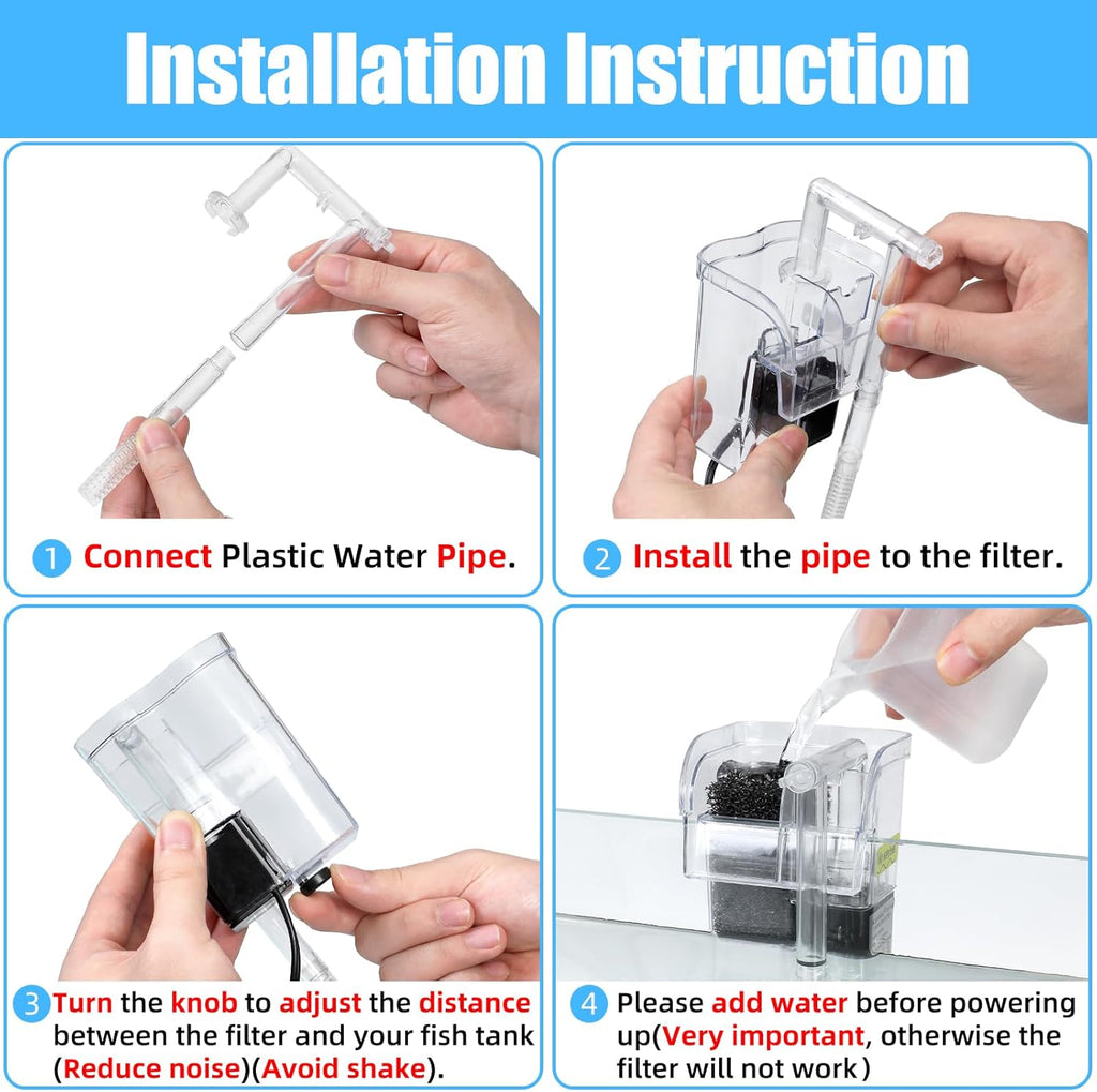 AQUANEAT Aquarium Hang on HOB Power Filter 5 Gallon Rimless Small Fish Tank Filter 90GPH (up to 5Gal)