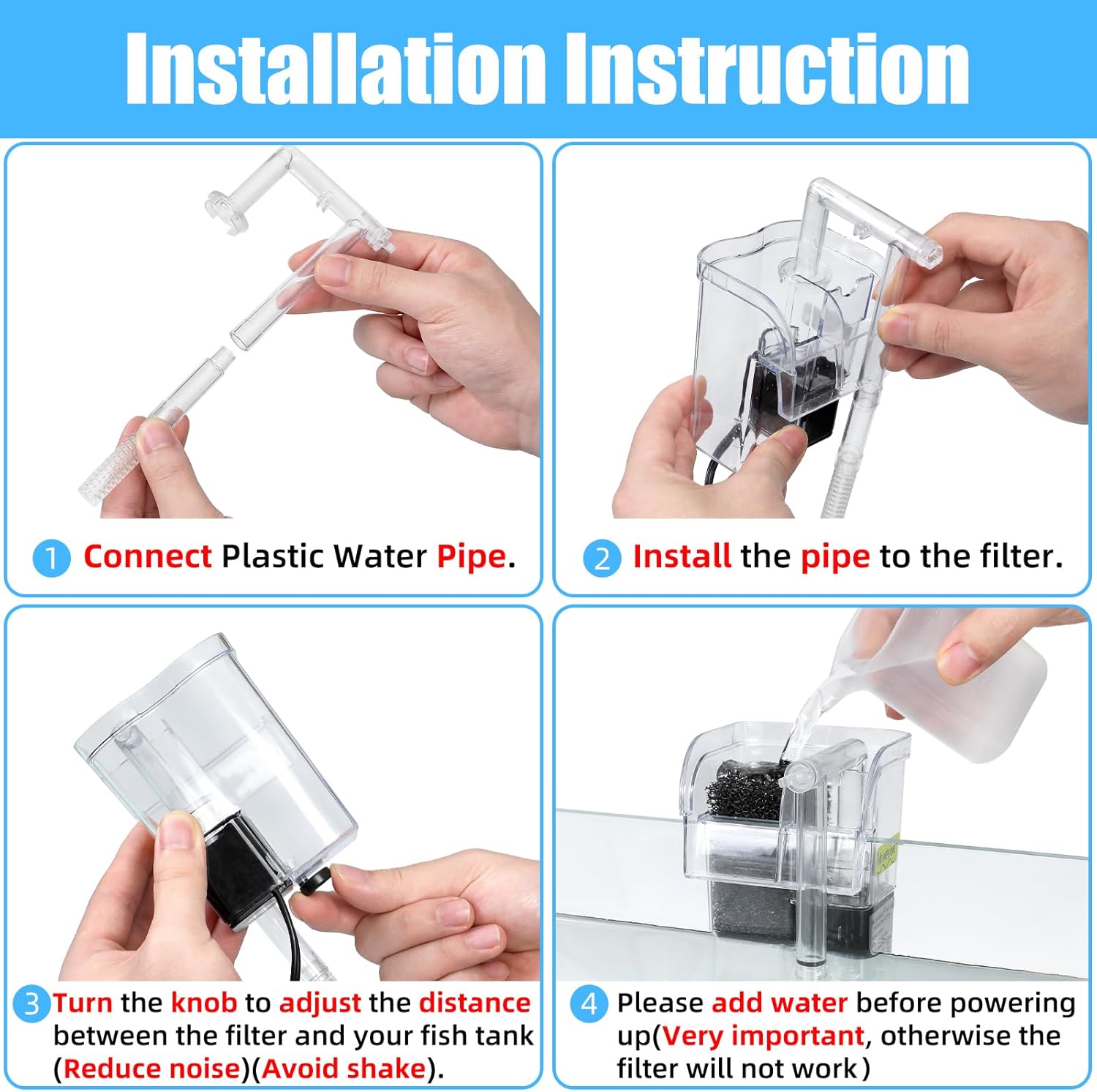 AQUANEAT Aquarium Hang on HOB Power Filter 5 Gallon Rimless Small Fish Tank Filter 90GPH (up to 5Gal)