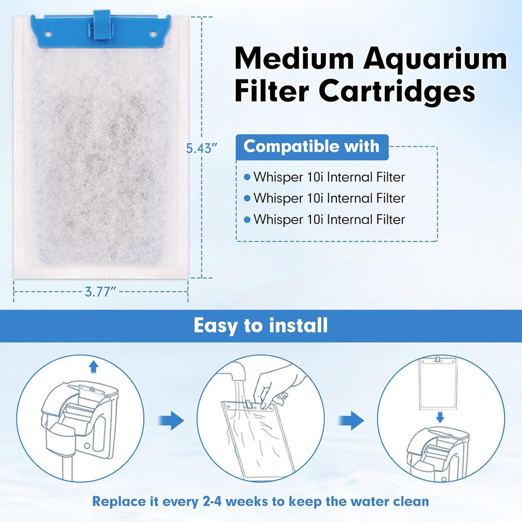 fishkeeper 16 Pack Medium Filter Cartridges Compatible with Tetra Whisper Bio-Bag Filters Replacement Filter Cartridges for Whisper Filters 10i / IQ10 / PF10 and TetraFauna ReptoFilter(Ready to Use)