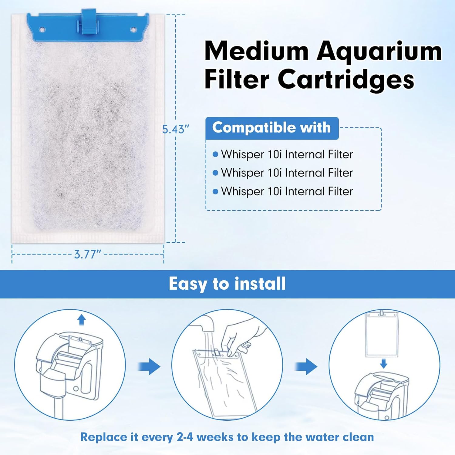 fishkeeper 10 Pack Medium Filter Cartridges Compatible with Tetra Whisper Bio-Bag Filters Replacement Filter Cartridges for Whisper Filters 10i / IQ10 / PF10 and TetraFauna ReptoFilter(Ready to Use)