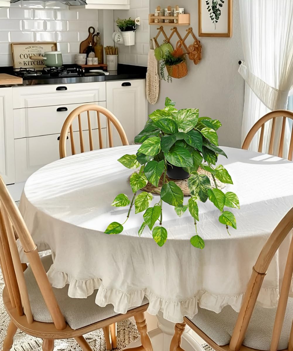 Hollyone Artificial Hanging Pothos Plants Potted Fake Ivy Faux Pothos Vine Leaves Hanging Greenery Plant in Black Pot for Home Indoor Tabletop Bedroom Patio Shelf Office Decor