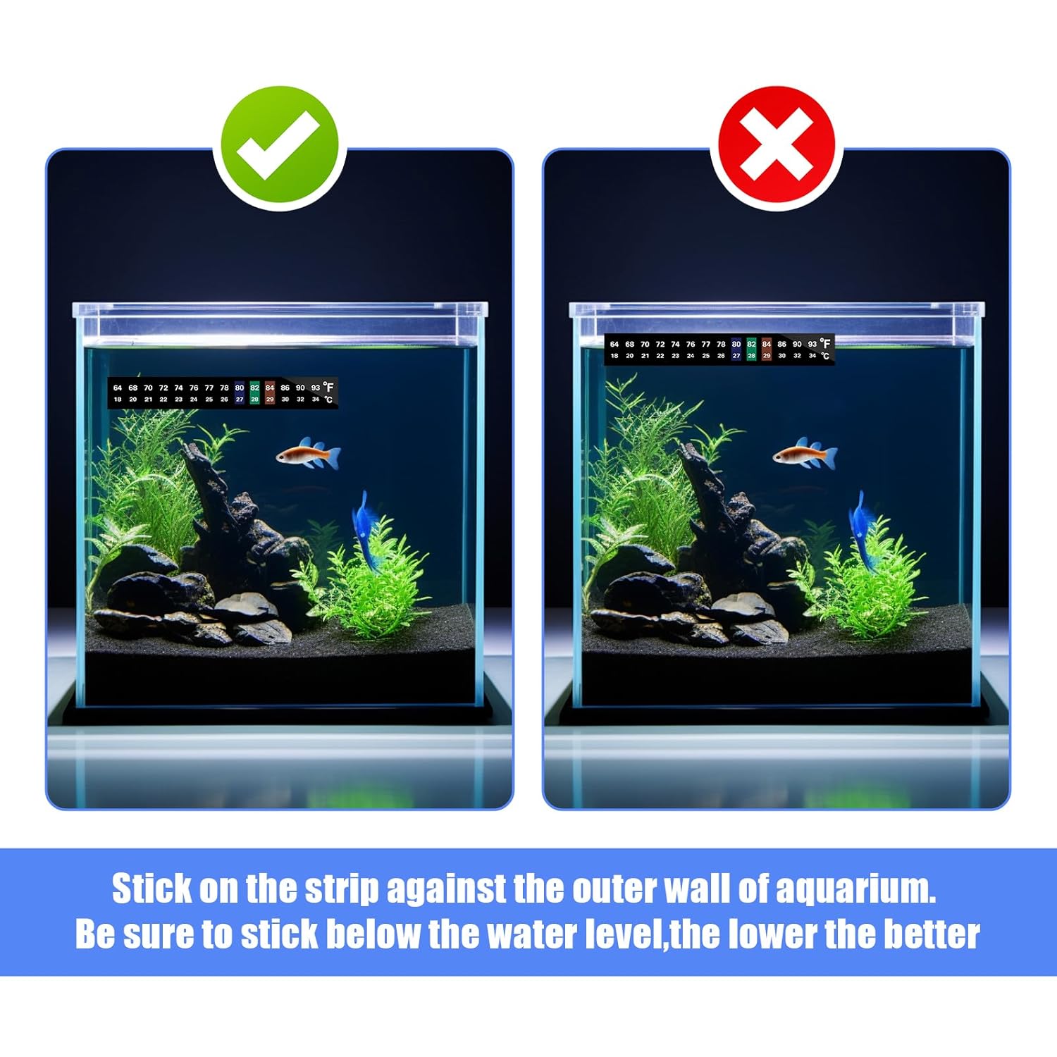 AQUANEAT 6 PCS Aquarium Thermometer Strips, Fish Tank Thermometer Sticker, Terrarium Water Temperature Test (0.71" x 5.13")