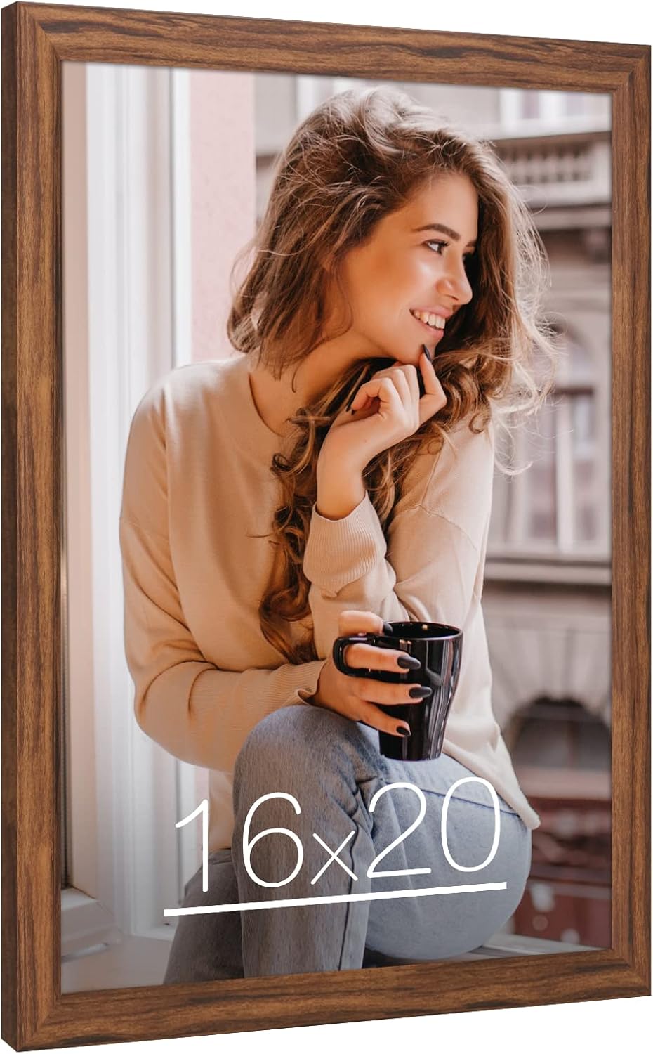 16x20 Wood Frame Brown, Rustic Natural 20x16in Woodgrain Picture Poster Frame, Modern Brown 16 x 20inch Gallery Wall Photo Frame with HD Plexiglass, Horizontal Vertical Wall Mounting Display 1pcs