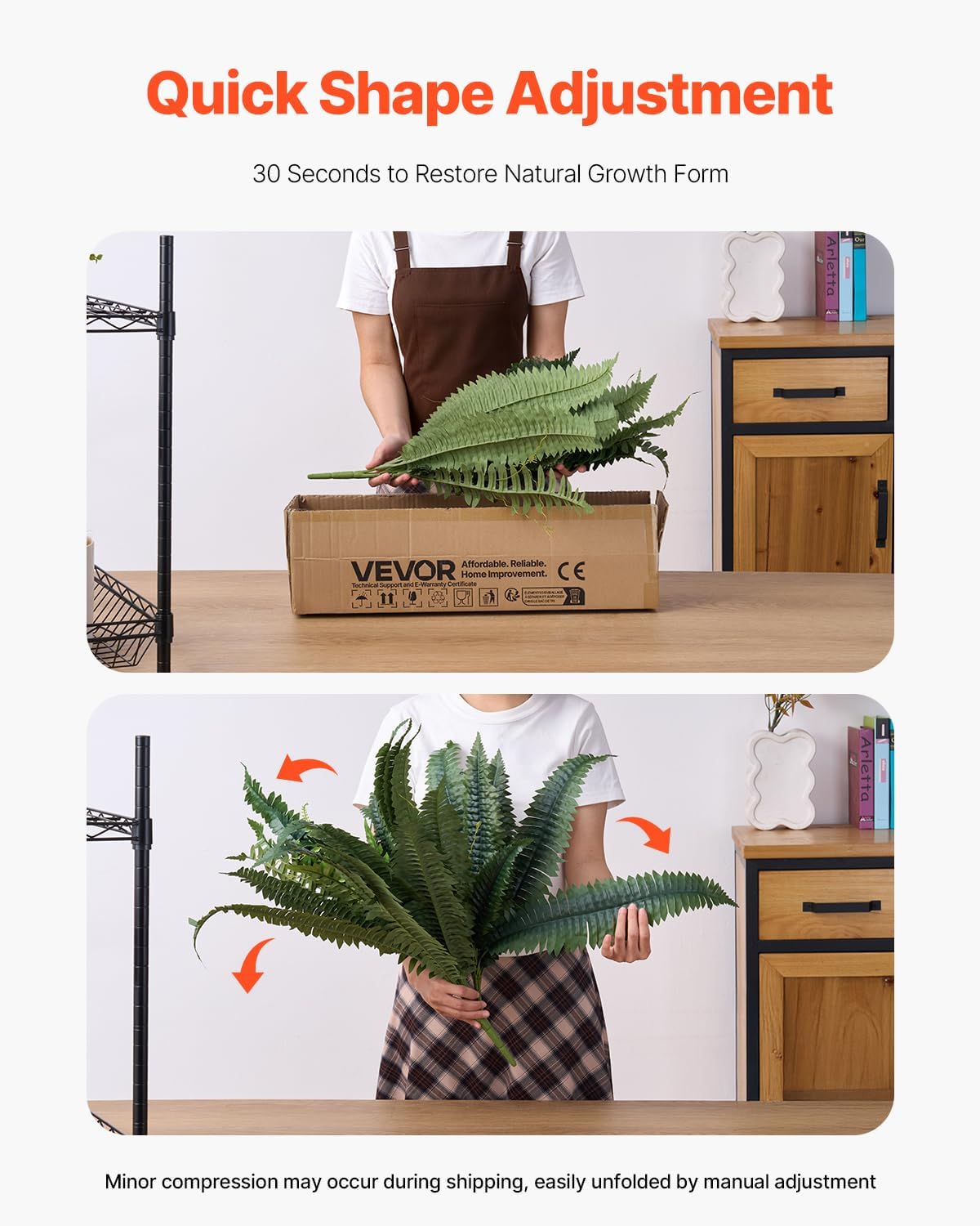 VEVOR Artificial Ferns, Natural Spread Diameter 41 Inch, Large Hanging Fake Boston Ferns, Sunlight Resistant Fake Plant Wall Decor with 80 Branches and Flowerpot, Faux Fern for Home Office Outdoor