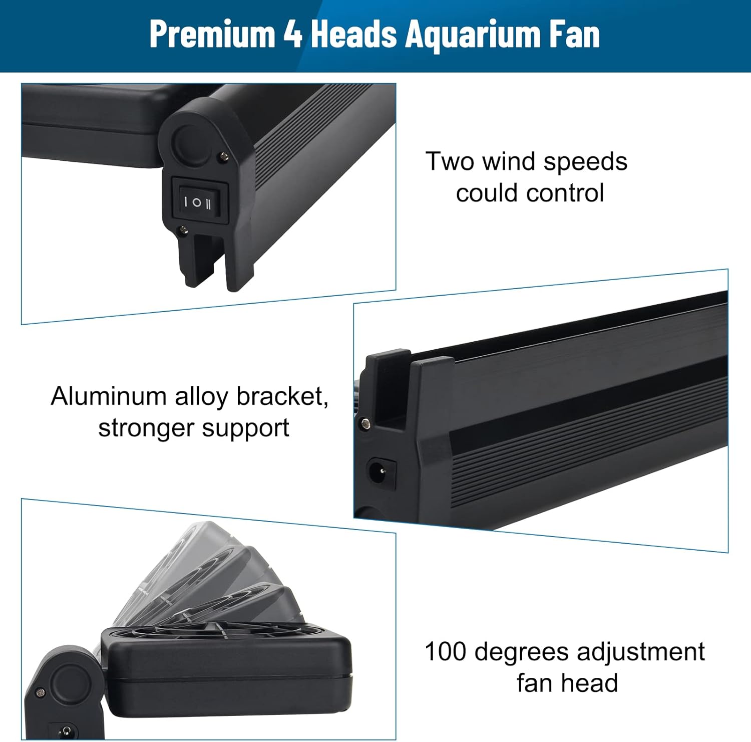 Aquarium Fan 2 3 4 Heads, Aquarium Chillers Cooling Fan Adjustable Fish Tank Cooling Fan with 2 Wind Speed Fan for Water Tank, Aquarium Tank Chiller (4 Head)
