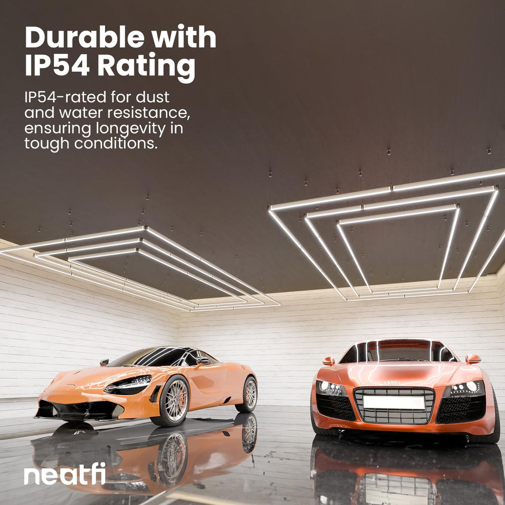 Neatfi LED Bright Garage Light, 52,800 Lumens, Ceiling Lighting for Auto Shops, Car Detailing, Gym, Basement, Warehouse, Barber and Beauty Salons (Cool White, 3 Rectangles with Hanging Kit)