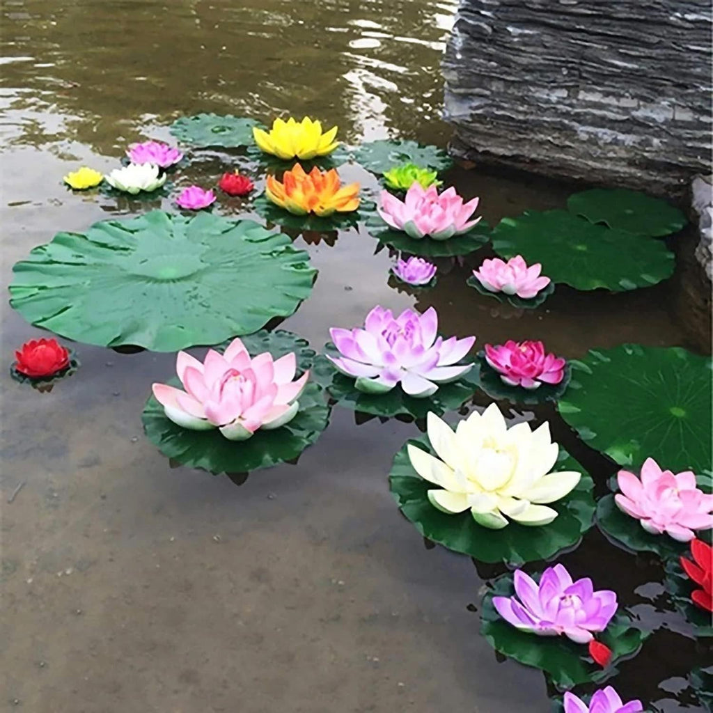 4 Pcs Off White Artificial Floating Foam Lotus Flower with Water Lilys Pad Ornanments, Fish Tank Aquarium Lifelikes Fake Lotus Flowers for Patio Pond Home Garden Wedding Party Event Decoration(3.94")
