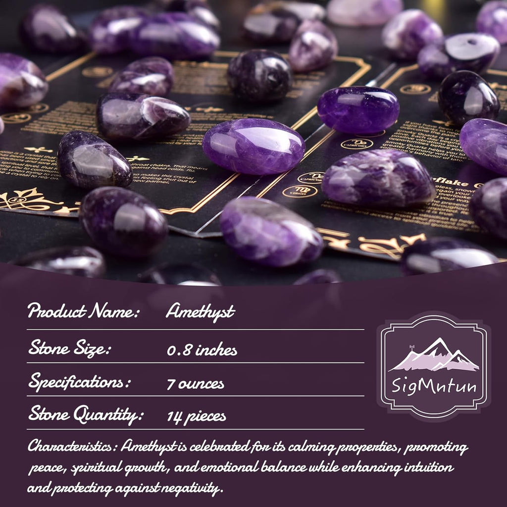 Polished Stone Set Amethyst Crystals, 0.8" Handpicked Tumbled Gemstones Rocks, Pebbles for Reiki, Chakra, Healing, Home Decor