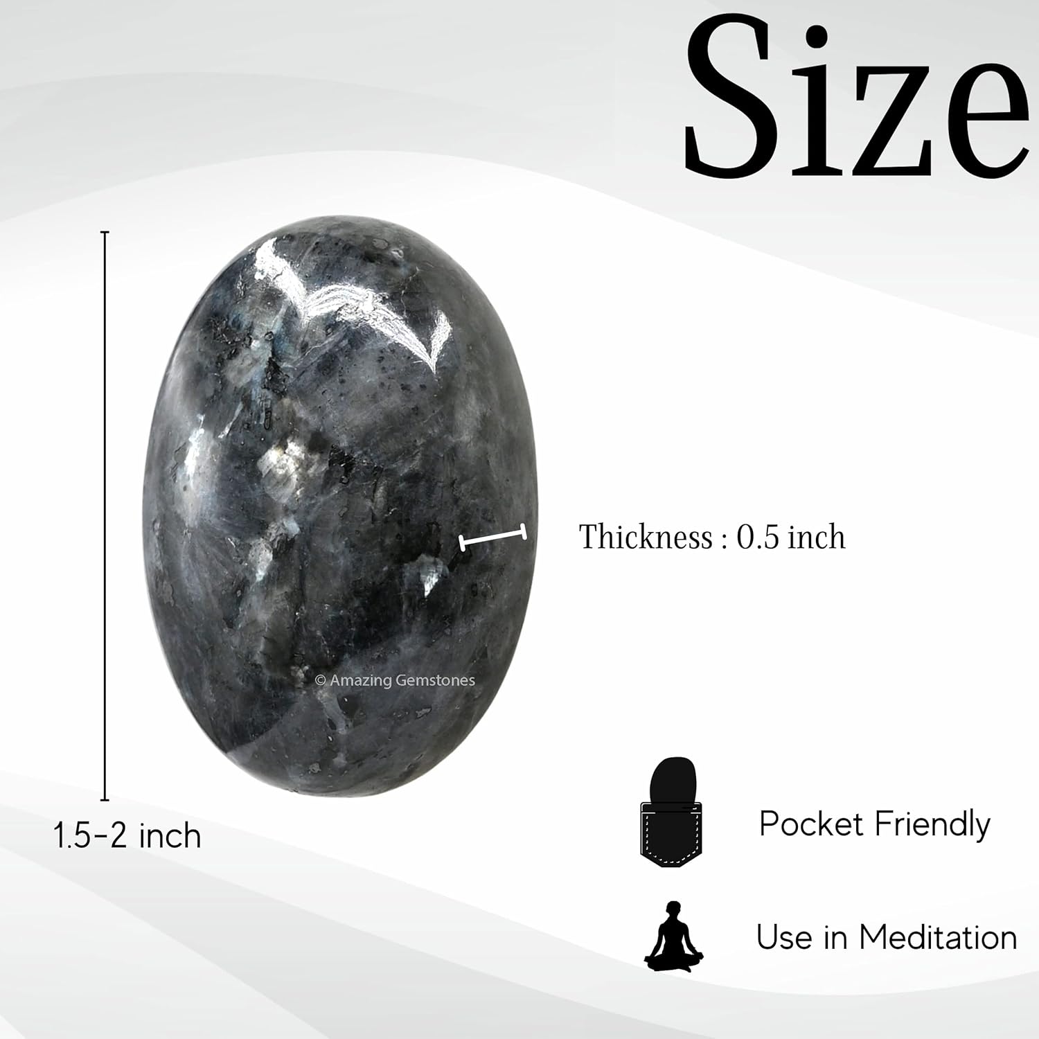 Amazing Gemstone Larvikite Crystals and Healing Stones - Large Palm Stone Crystals Piedra - Crystal for Good Luck, Balanced Positive Energy, Meditation - Unique Stocking Stuffers, Gifts for Women, Men