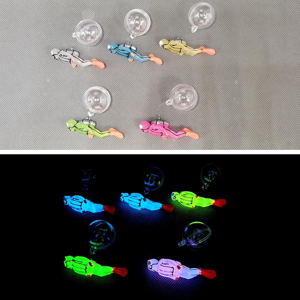 2pcs Glow in The Dark Fish Tank Floating Decor, Resin Aquarium Decorative Camera Diver with Thin Line and Suspended Ball, Fish Tank Decor for Aquarium Landscape Decor (Beige and Blue)
