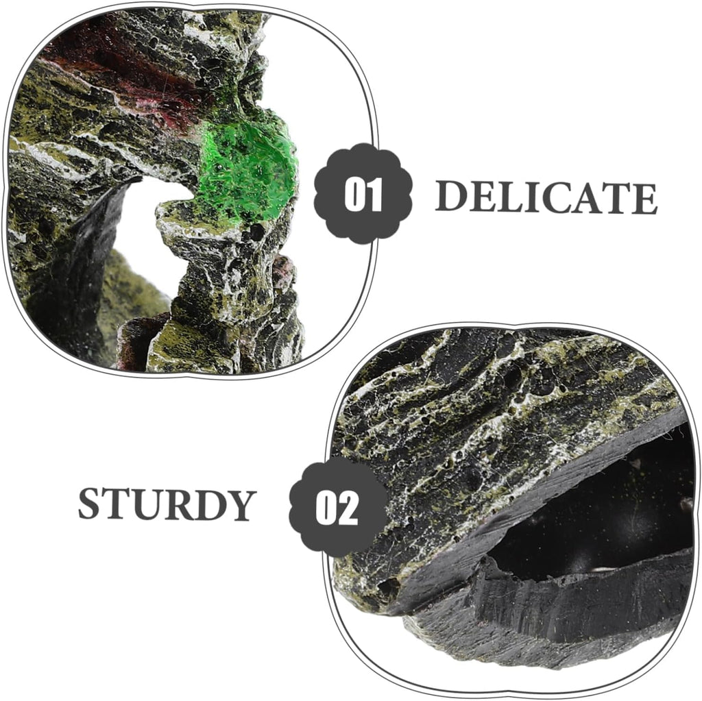 Resin Aquarium Stone Cave with Artificial Moss – Natural Rock Mountain Ornament for Fish Tank, Shrimp & Betta Hiding, Reptile Habitat Decoration, Small Landscape Terrain Accessory for Aquatic Decor