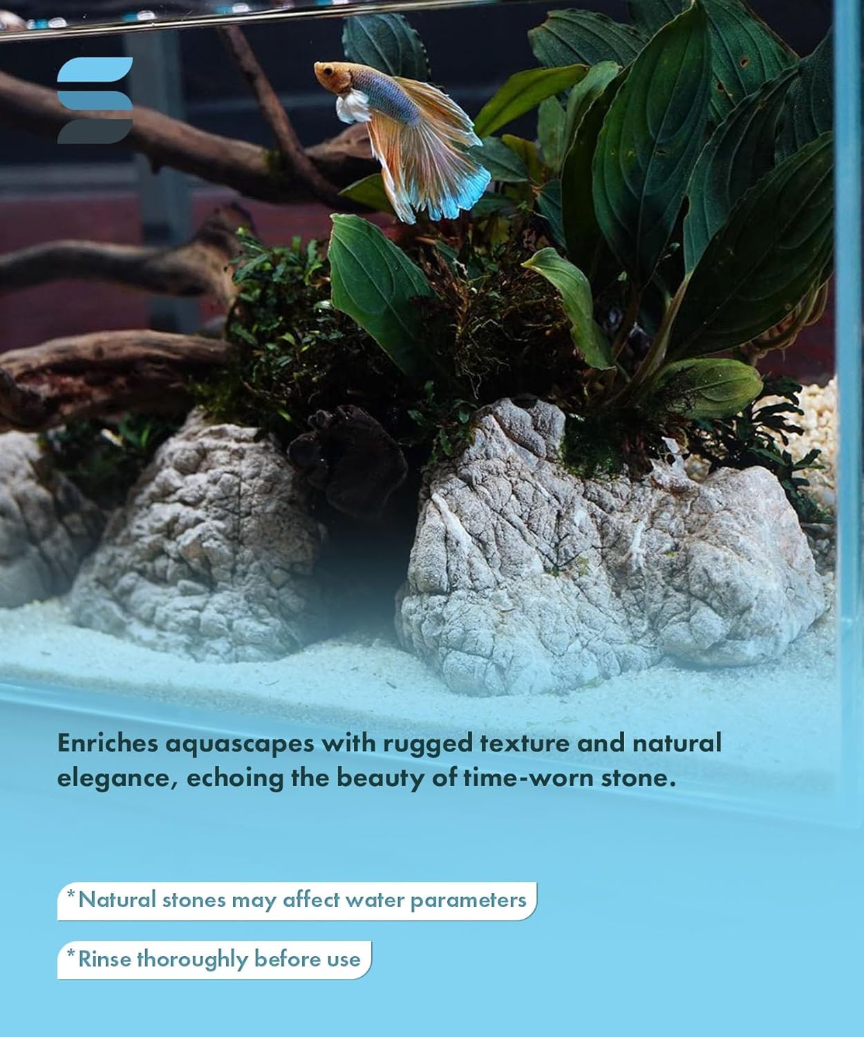 SubstrateSource Natural Aquarium Stones - Light Brown with Gray, Dimples & Craters, Decorative Aquascaping Rocks, Epiphytic Plants, Shrimp, Betta Fish Tank & Reptile Enclosure - Elephant Skin, 10 LB