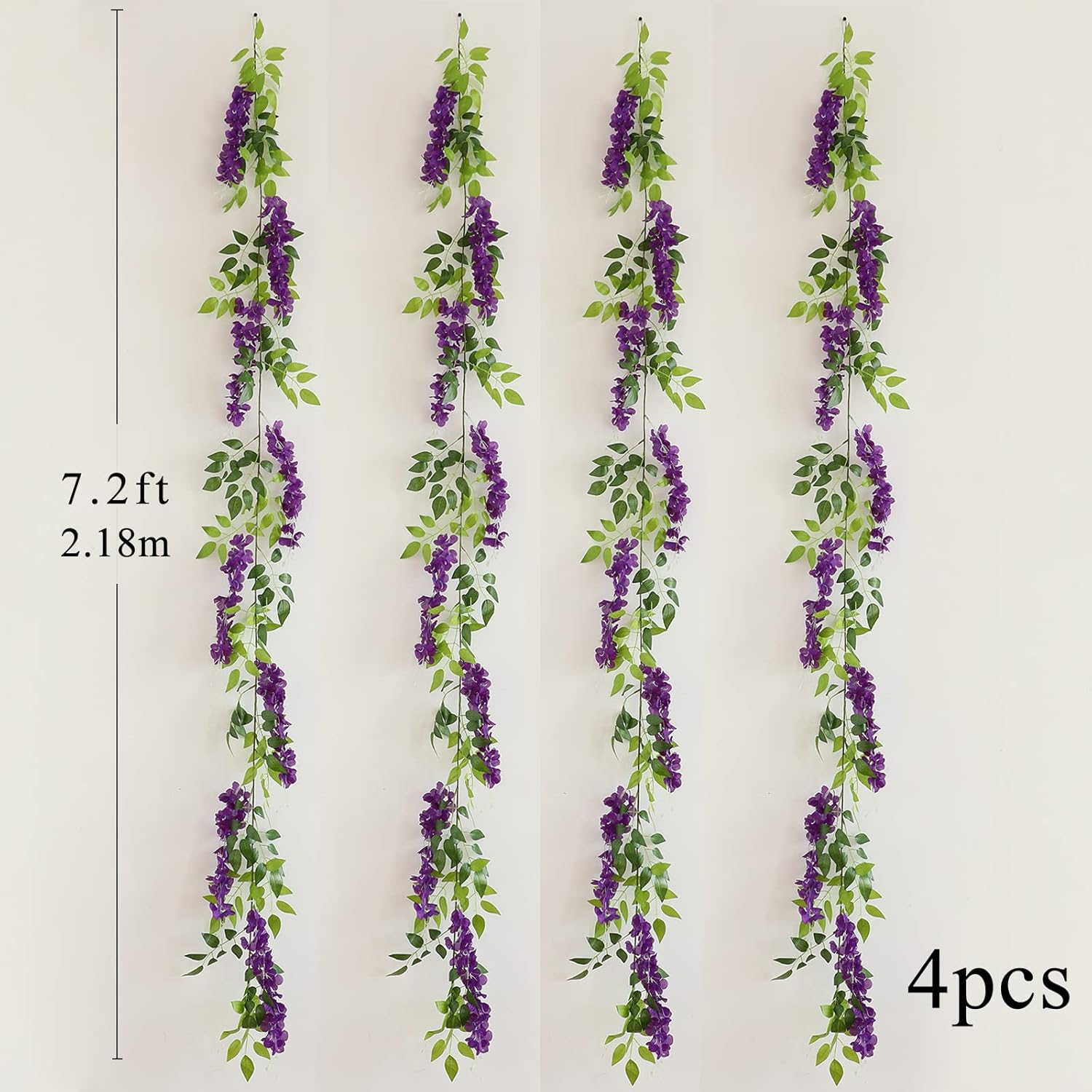 Wisteria Artificial Flowers Garland, 4Pcs 7.2Ft/Piece Silk Fake Wisteria Vine Kit, Hanging Flower for House Outdoor Garden Ceremony Outside Wedding Arch Floral Decor (4, Purple)