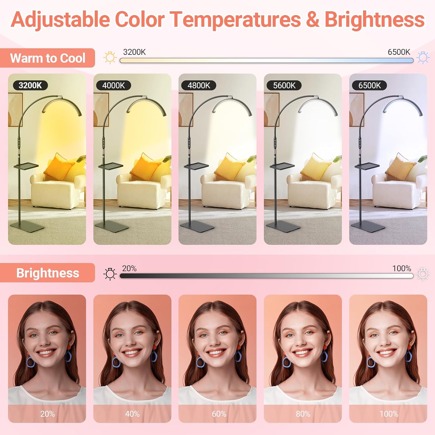 LIONVISON Half Moon Lash Light: 6500K LED Lamp Ring Light with Tray - 360° Flexible Gooseneck Durable Metal Stand - Salon Use for Lash Artists Eyelash Extensions (18In Black)