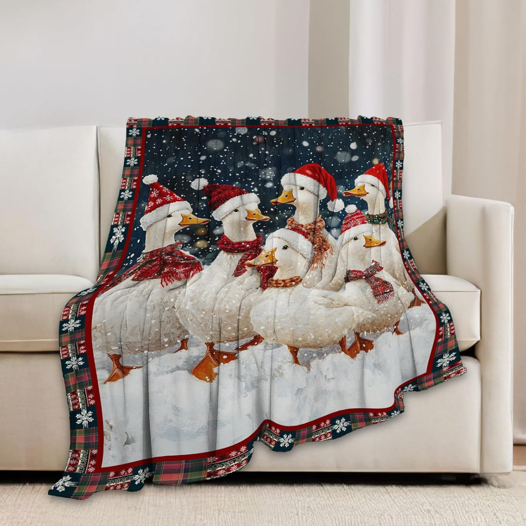 Christmas Duck Blanket Cute Duck Lover Throw Blankets Funny Gifts for Girls Boys Kids Soft Cozy Fleece Plush for Couch Sofa Bed 60"x50"