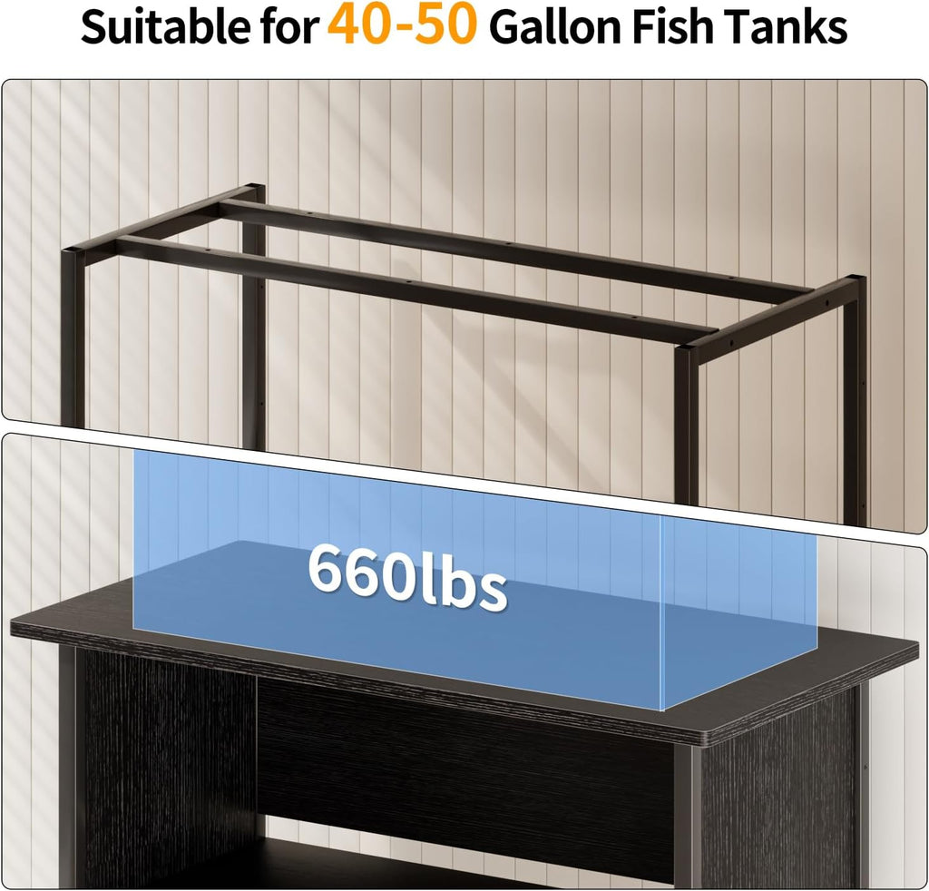 APPLOYN 40-50 Gallon Fish Tank Stand, Aquarium Stand with 3-Tier Storage Shelf, Heavy Duty Metal Frame for Turtle Reptile Terrarium Tank Stand, for Living Room, Office, 36.6" L x 18.9" W x 31.5" H, Black