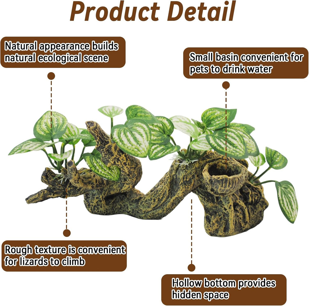 PINVNBY Resin Branch for Reptile Tank,Crested Gecko Climbing Branches with Hideout Cave Bearded Dragon Tank Accessories Lizard Terrarium Habitat Plant Decorations for Snake Gecko Spider Frog(Bronze)