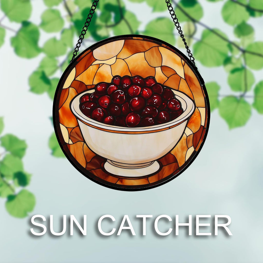 Stained Glass Window Hanging 4 Pcs Set Brown Turkey Berry Corn 7.8" - Suncatcher Door Garden Sun Catcher Decor Birthday Thanksgiving Mother's Day for Mom Woman Nana Men