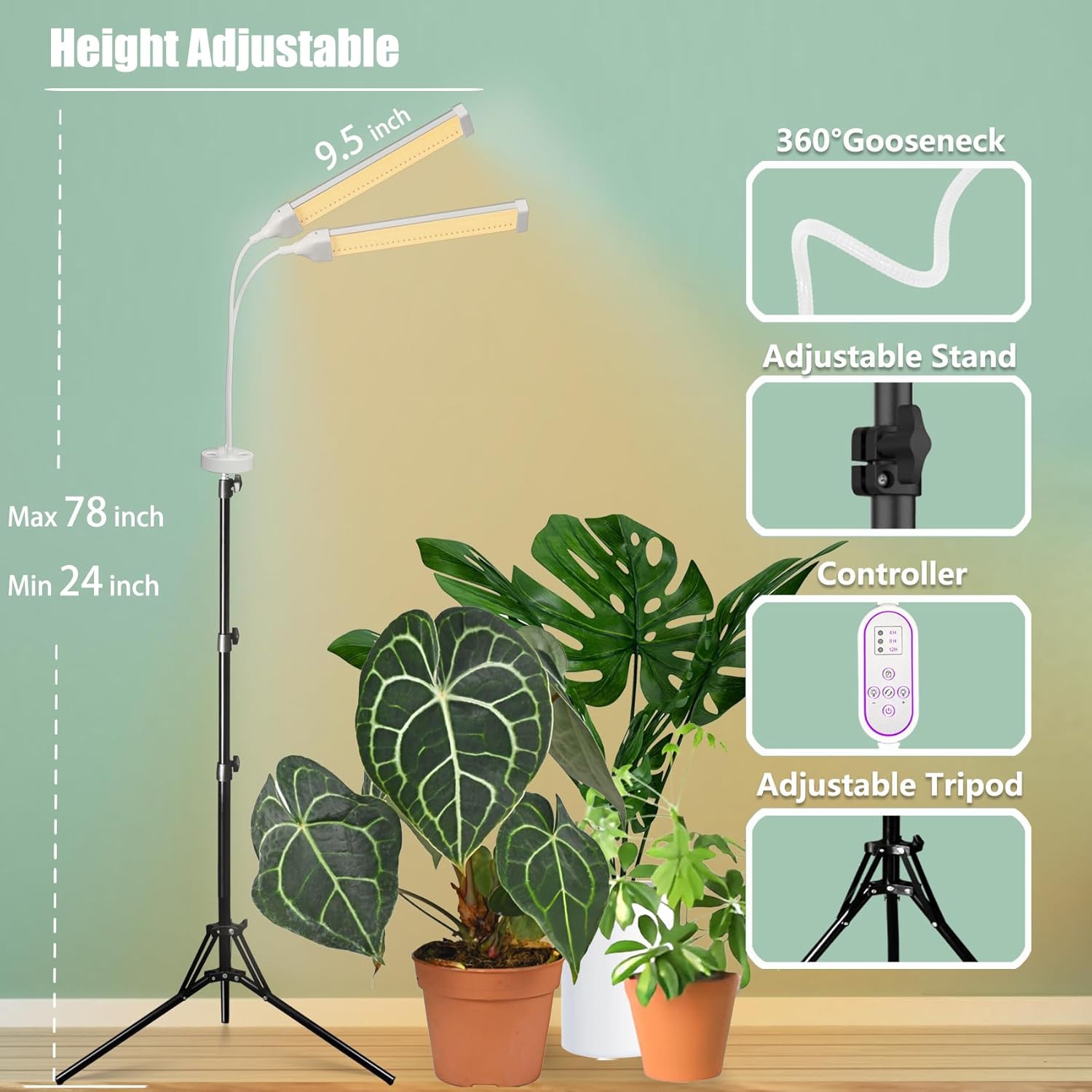 Grow Lights for Indoor Plants Full Spectrum, LED Plant Light with Stand, Adjustable Height, Plant Grow Lights with Auto 4/8/12/H Timer for Indoor Tall Plants.(210 LEDs Stand)