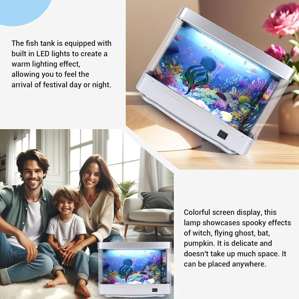 Tyenaza Fake Fish Tank Lamp with Moving Fish, LED White Light USB 5V Plug in Artificial Aquarium Lamp for Desktop Bedroom