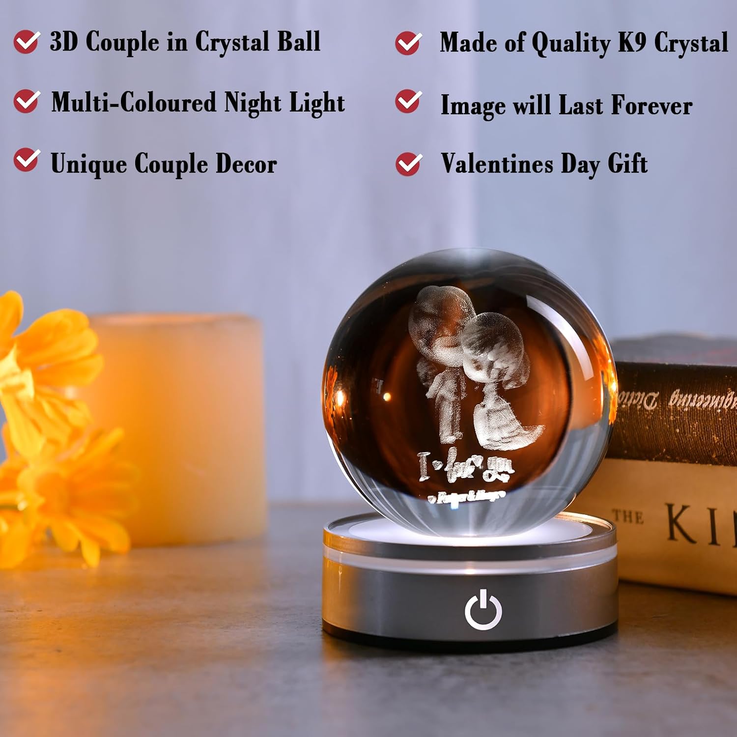 IFOLAINA Romantic Christmas Couple Gifts for Wife Girlfriends I Love You Gifts for Her Anniversary Birthday Valentines Day 3D Crystal Ball Night Light Glass Globe Decorative Decor