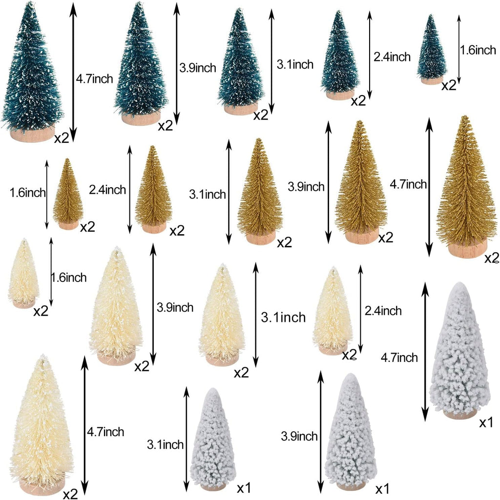 DearHouse 33PCS Artificial Mini Christmas Trees, Mini Pine Tree Sisal Trees with Wood Base Bottle Brush Trees for Christmas Table Top Decor Winter Crafts Ornaments
