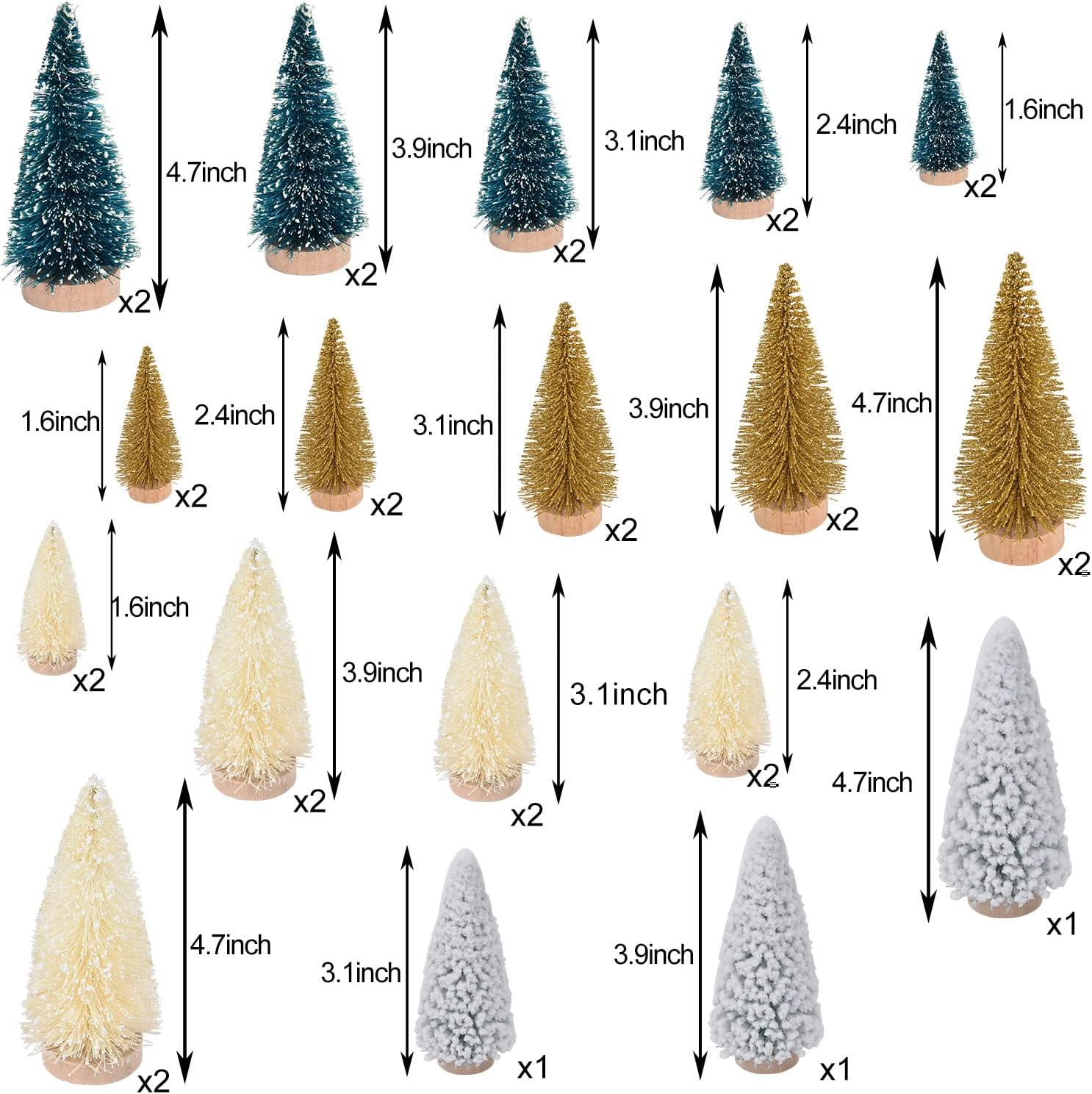 DearHouse 33PCS Artificial Mini Christmas Trees, Mini Pine Tree Sisal Trees with Wood Base Bottle Brush Trees for Christmas Table Top Decor Winter Crafts Ornaments