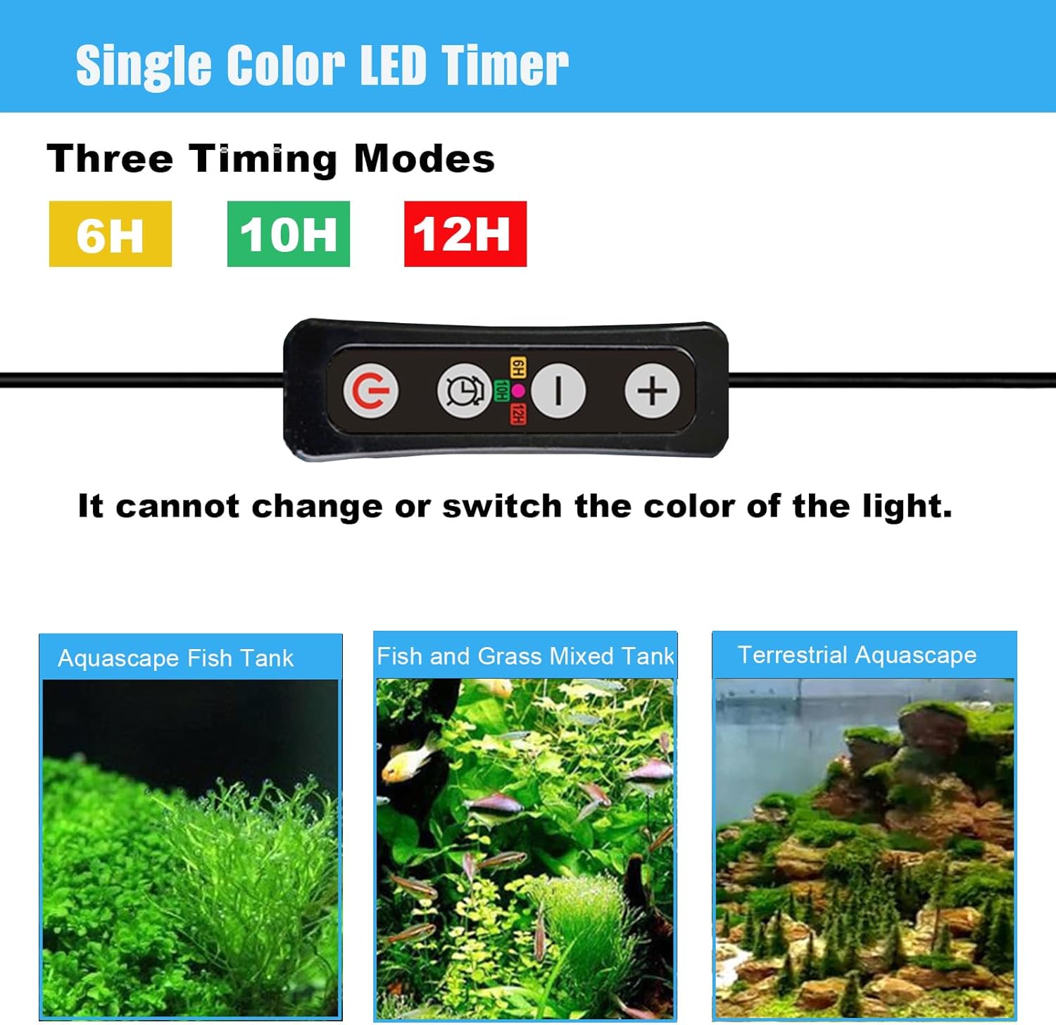Aquarium Light Timer and Dimmer with 5.5mm x 2.1mm DC Barrel Connector, 6/10/12 Hour Modes, Adjustable 10-100% Brightness, Compatible with 12-24V DC LED Lights, 2 Pack