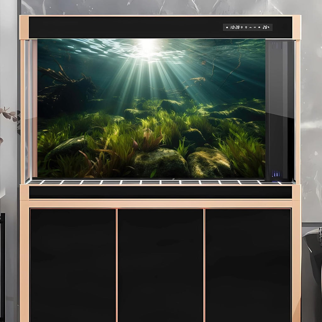Underwater Aquarium Background Under The Sea Aquatic Grass with Sunbeams Terrarium Background Underwater Rocks with Moss Fish Tank Background Tranquil Natural Underwater Seascape Backdrop 72x16in