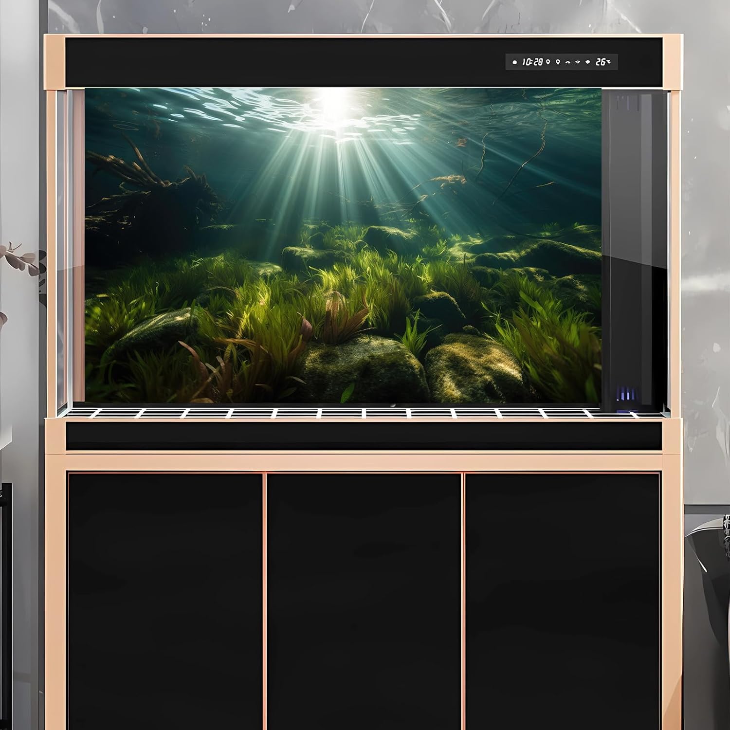 Underwater Aquarium Background Under The Sea Aquatic Grass with Sunbeams Terrarium Background Underwater Rocks with Moss Fish Tank Background Tranquil Natural Underwater Seascape Backdrop 72x16in