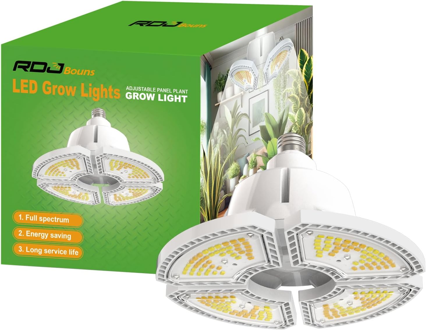RDJ Bouns 80W Grow Light for Indoor Plants, E26 Base, 12791LM High PPFD Full Spectrum, Foldable Fast-Heat-Cnducting Aluminum Panel Grow Lights Blub for Large Plants Hydroponics Greenhouse