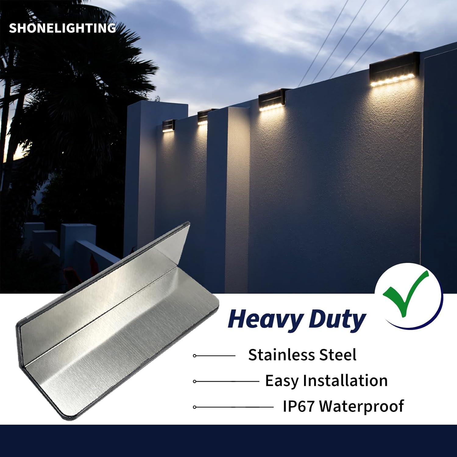 Solar Pool Lights, IP67 Waterproof Step Lights for Outside, Heavy Duty Stainless-Steel Retaining Wall Light, Ultra-Thin & Anti-Trip 26LEDs in 2-Way for Path, Stair (Warm White, 6Pack)