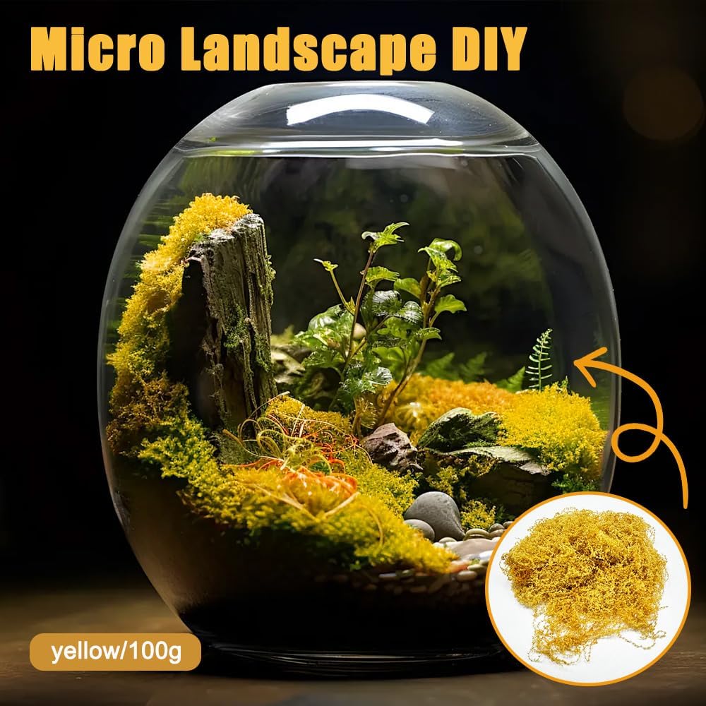 Artificial Faux Moss, 3.52 oz Fake Yellow Moss for Potted Plants, Artificial Moss for Crafts, Maintenance-Free Artificial Moss for DIY Scenery, Fairy Garden (100g, Yellow)