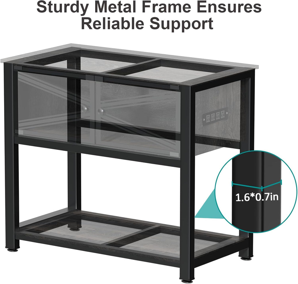 Rresyet 40-50 Gallon Aquarium Stand with Heavy Duty Metal Frame, Fish Tank Stand with Power Outlets, Two Glasses Door Storage Cabinet, Suitable for Turtle Tank, Reptile Tank, Black