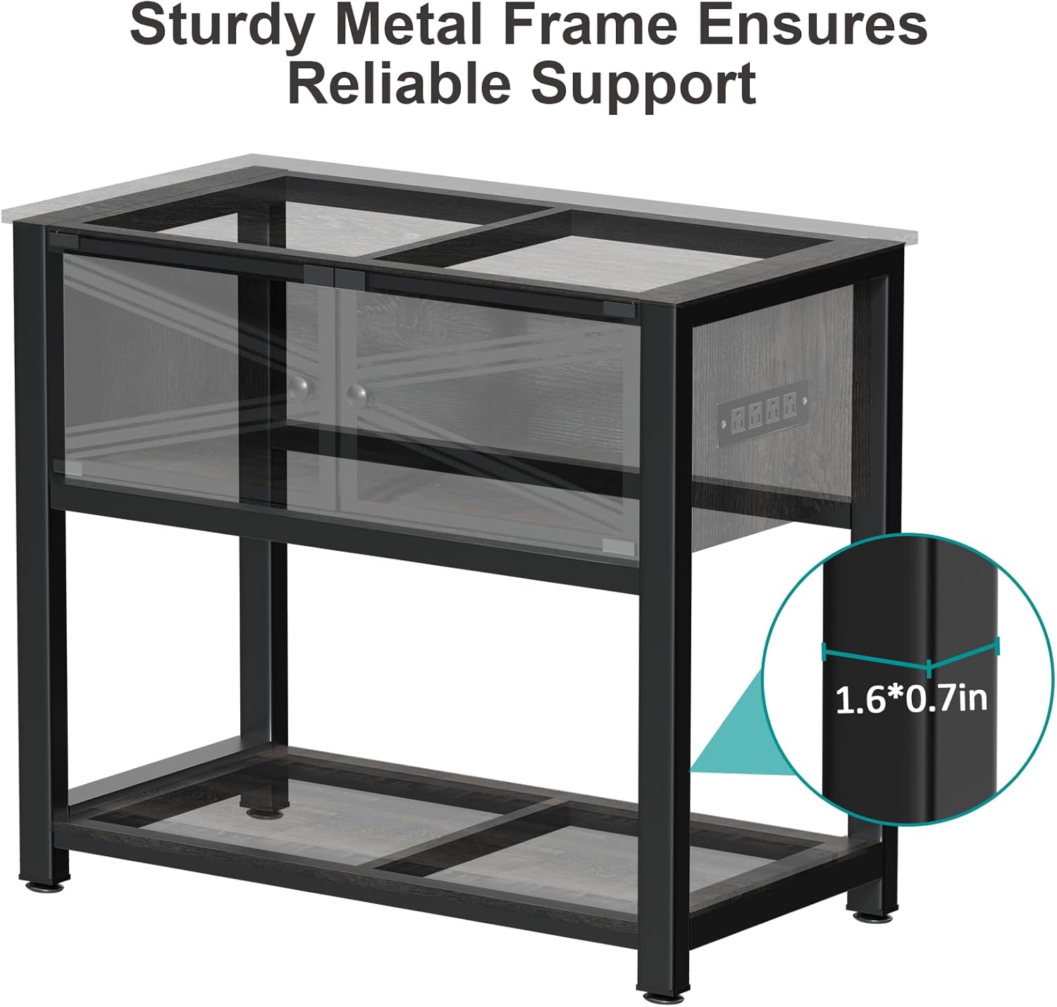 Rresyet 40-50 Gallon Aquarium Stand with Heavy Duty Metal Frame, Fish Tank Stand with Power Outlets, Two Glasses Door Storage Cabinet, Suitable for Turtle Tank, Reptile Tank, Black
