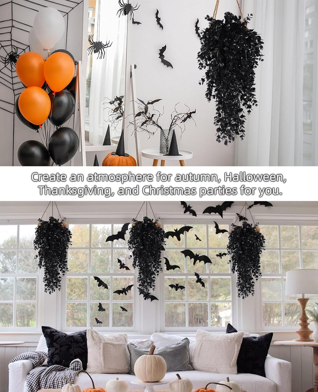 RECUTMS Artificial Plant Hanging Eucalyptus Leaf Fake Outdoor Faux Plastic Greenery for Wall House Room Patio Indoor Home Shelf Office Decor (Black)