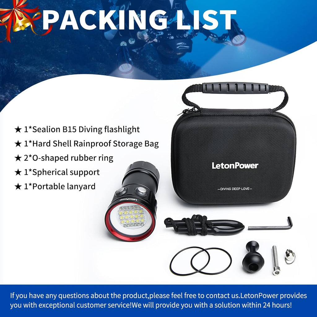 B15 Dive Light Underwater Flashlight 8000Lumens Underwater Video Lights 80m Scuba Dive Light Diving Flashlight for Under Water Sports,Underwater Video Shooting and Photography