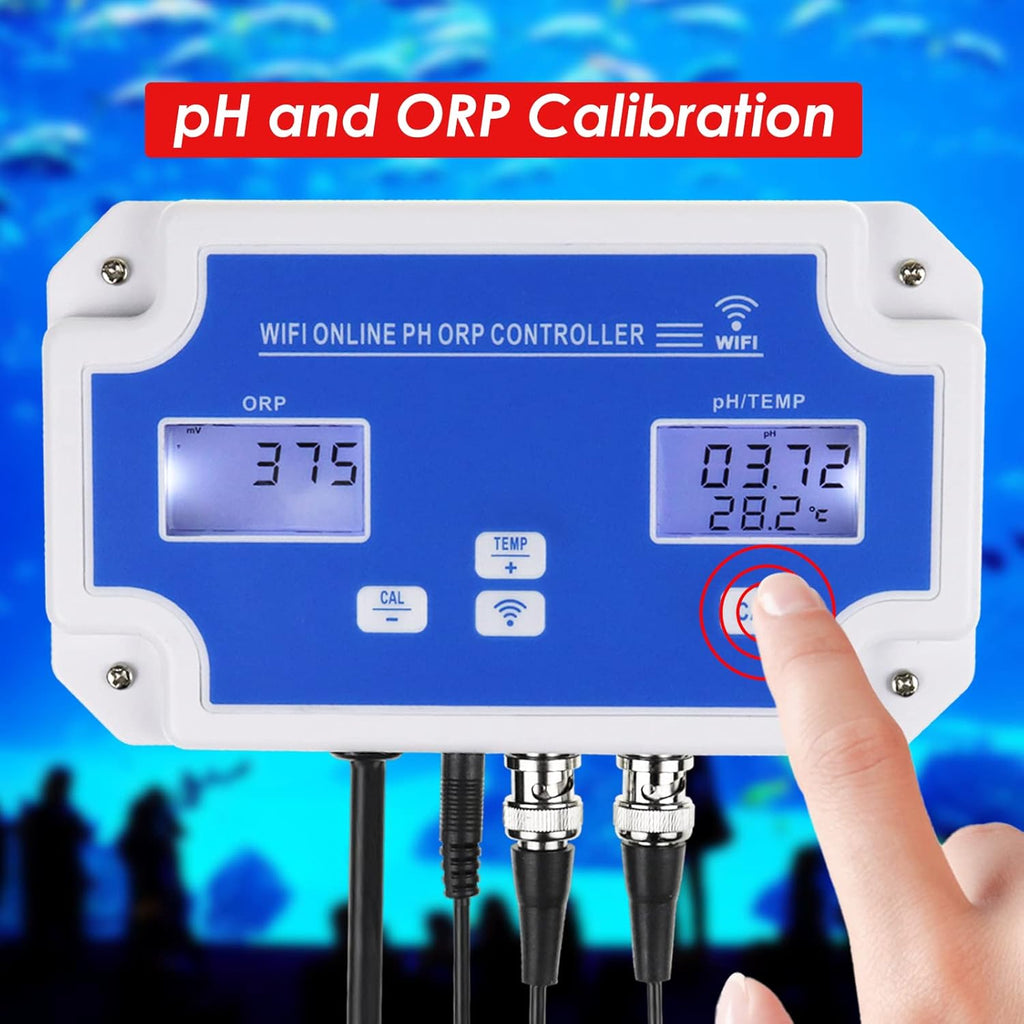 Smart pH ORP Controller Aquarium pH Monitor Wi-Fi for pH/ORP/Temp Measurements in Water w/Calibration, 3 in 1 Nutrient System Dual-Plug Fit with CO2 Bottle & O3 Generator for Hydroponics Plants