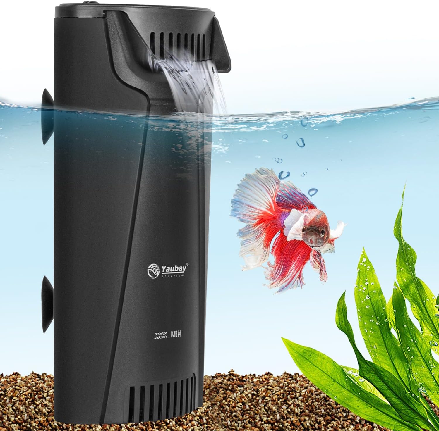 Quiet Internal Aquarium Filter, 3-Stage Bio Filtration Low-Level Waterfall 5W Power Fish Tank Filter with Protective Grate for Up to 20 Gallon Betta Turtle Shrimp Tank, 90GPH (Filter)