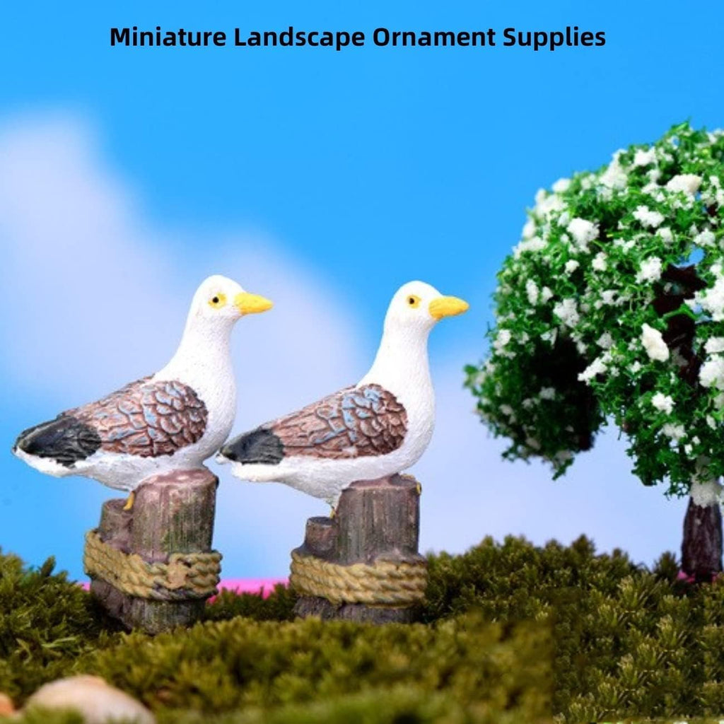 2pcs Dockside Seagull Figurines - Resin Sea Bird Statues for Fairy Garden, Pier Stake Landscape Decoration, Micro Landscape, Aquarium & Terrarium Decor, Cake Toppers, Desk & Plant House Decor