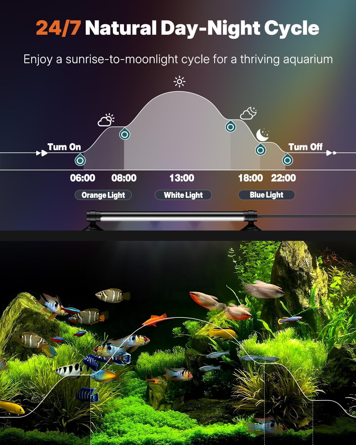 Pawfly Aquarium Light with Bluetooth for Plants, 5W 8 inch Full Spectrum Fish Tank Light for 8-15 inch Fish Tanks, Submersible LED Lights with App Control, Timer Modes & Adjustable Brightness