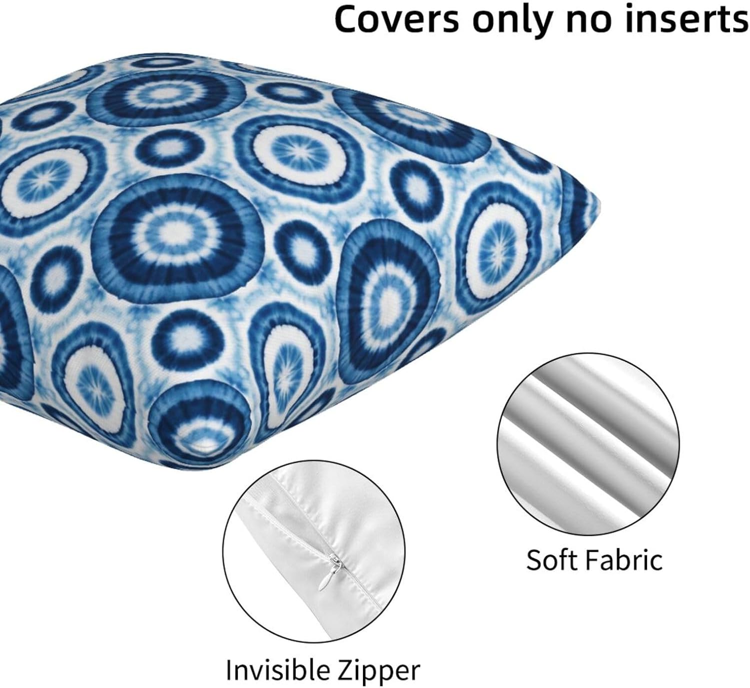 Boho Blue Tie-Dye Mandala Circle Throw Pillow Covers Set of 2 Ultra-Soft All-Season with Hidden Zipper,Durable for Sofa Bed Car Decor & Gift 18x18IN
