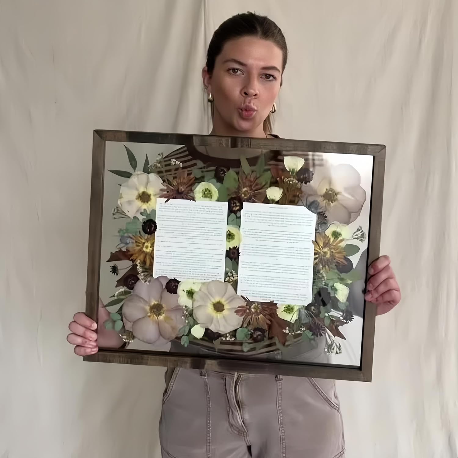 Floating Frame 16x20 Pressed Flower Frames Walnut Wood Double Glass Floater Frame 20x24 Floating Picture Frames Shadow Box 16x20 Bouquet Frames For Wedding Memory