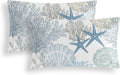 Tritard Nautical Coastal Throw Pillow Covers 12x20 Inches Set of 2 Beach Themed Ocean Seashell Coral Starfish Velvet Couch Lumbar Pillow Cover Outdoor Sofa Cushion Cover for Bedroom Living Room, Blue