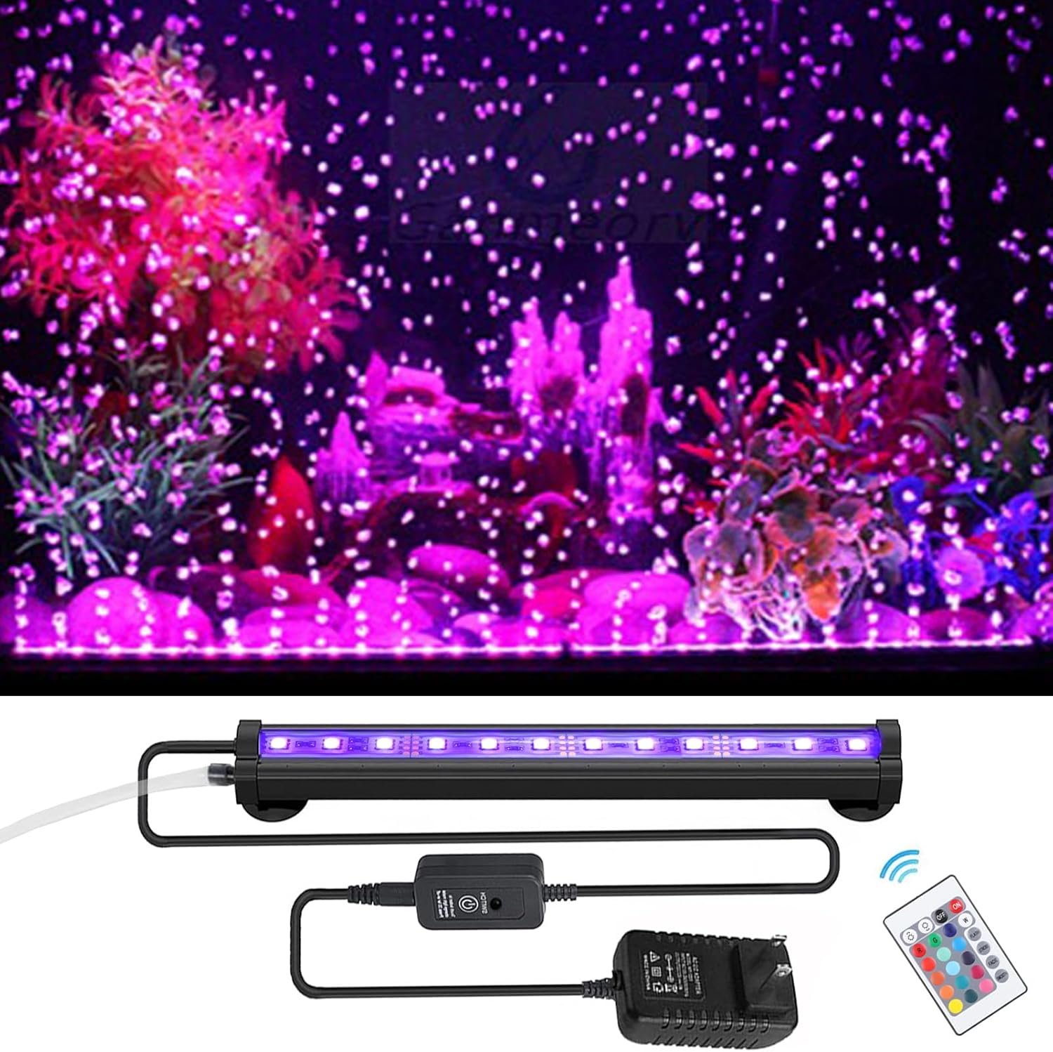 LED Aquarium Lights for Fish Tank,Submersible Fish Tank Light with Air Bubbler Hole Bubble Wall RGB Color Changing Brightness Adjustable Waterproof Remote Control Bubble Tube Light,4W 12inch