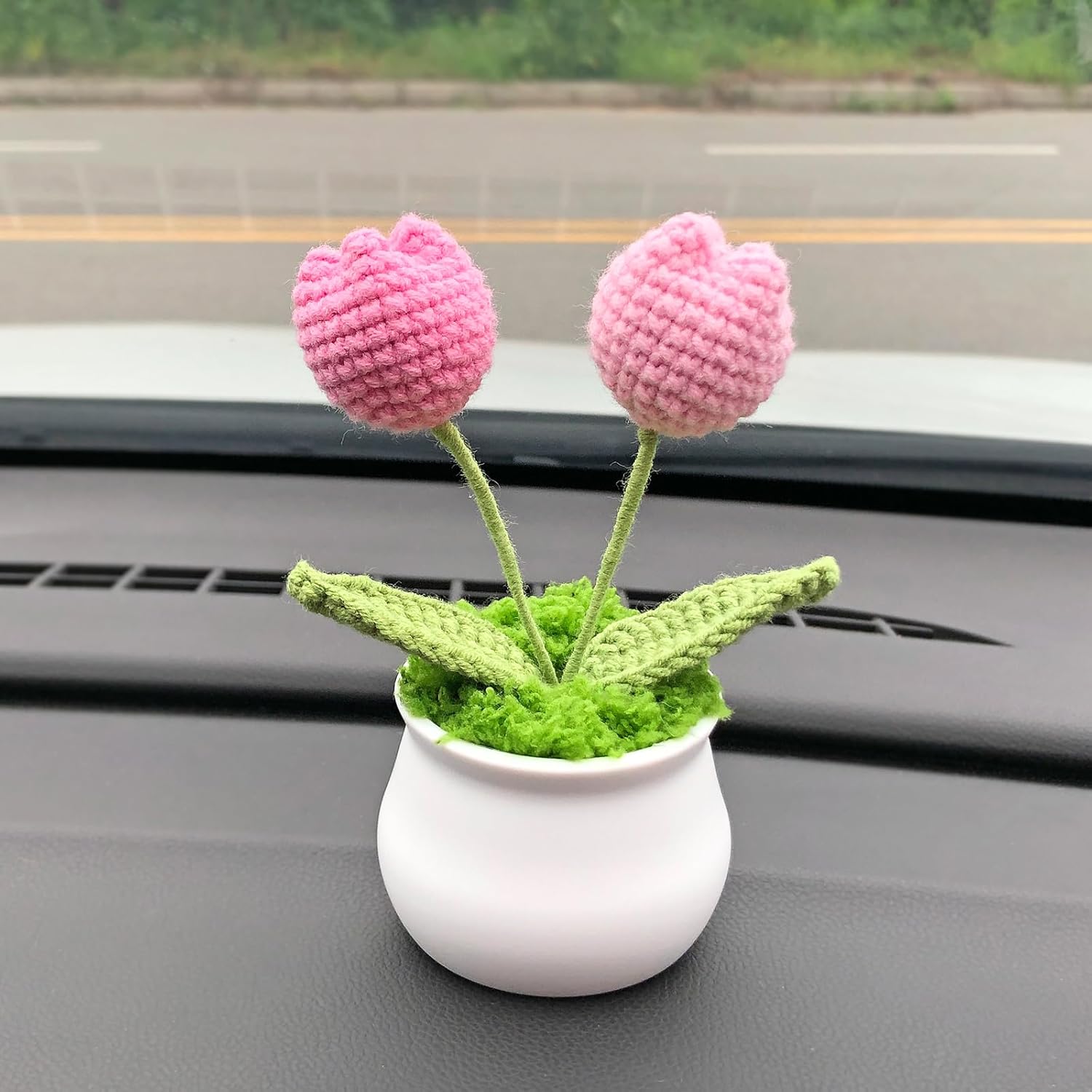 Crochet Flowers Cute Little Potted Flower, Gift for Birthday, Teacher’s Day, Graduation, Anniversary, Christmas, Decor for Car Dashboard,Home Office Decoration (Pink Gradient Tulips)