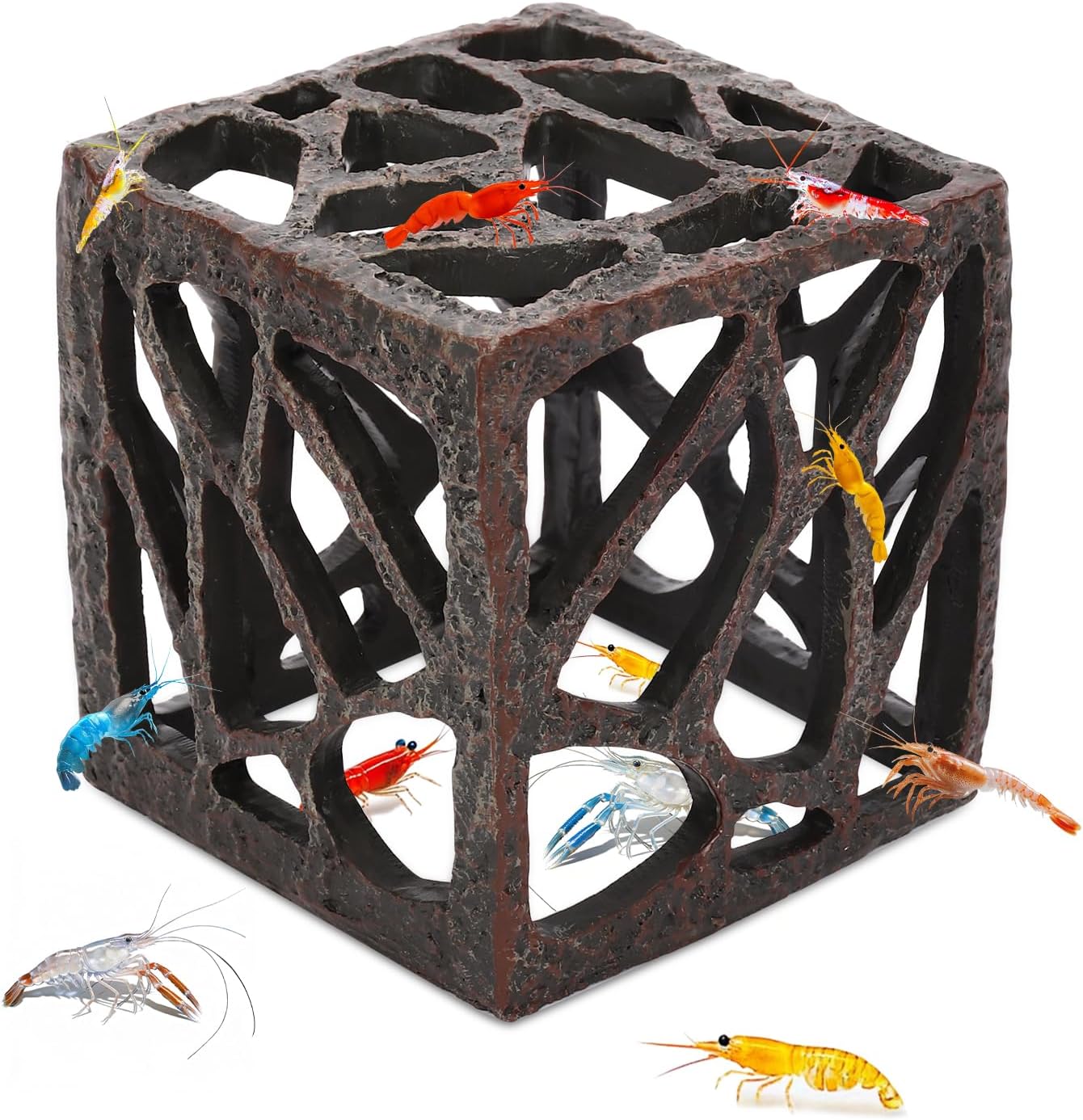Cube Aquarium Decoration Resin-Modern Hollow Geometric Fish Tank Ornament for Shrimp & Plant Tanks-Approx. 4.1" L x 4.1" W x 4.1" H(Cube)