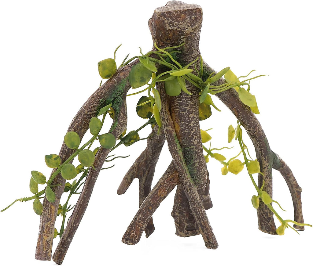 AQUA KT Reptile Corner Climbing Branch with Plant Snake Climb Tree for Bearded Dragon Lizard Hermit Crab Crested Gecko Leopard Chameleon Frog Terrarium Habitat