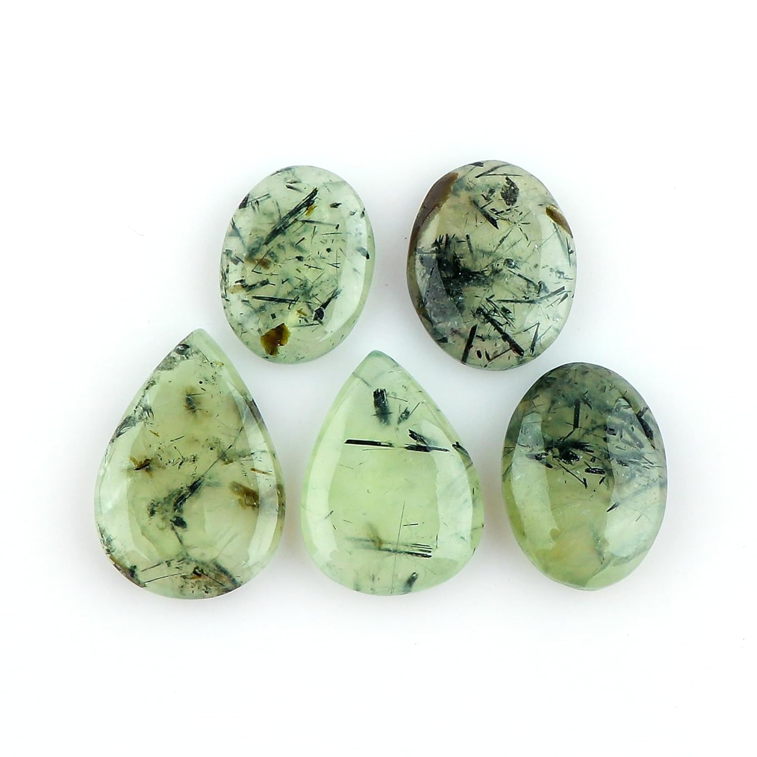 CRYSTALIS Wholesale 5pcs Natural Green-Rutile Loose Gemstone Bulk Cabochons Jewelry Making Supply, Chakra Healing Polished Stones, Wire Wrapping, DIY, Gem Collection, Mix-Shape, 20+mm